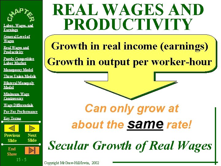 Labor, Wages, and Earnings General Level of Wages Real Wages and Productivity Purely Competitive