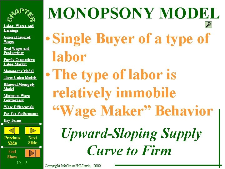 MONOPSONY MODEL Labor, Wages, and Earnings General Level of Wages Real Wages and Productivity