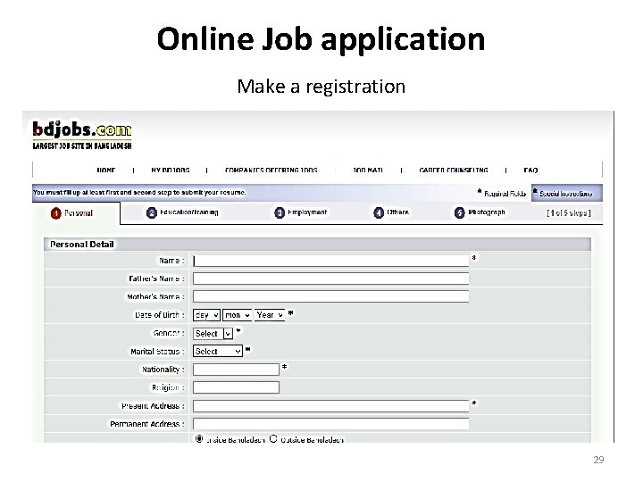 Online Job application Make a registration 29 