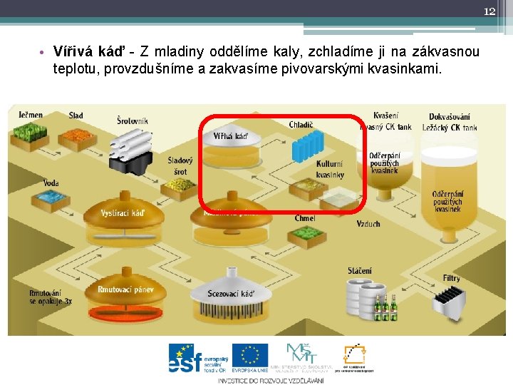 12 • Vířivá káď - Z mladiny oddělíme kaly, zchladíme ji na zákvasnou teplotu,