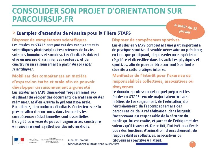 CONSOLIDER SON PROJET D’ORIENTATION SUR PARCOURSUP. FR A > Exemples d’attendus de réussite pour