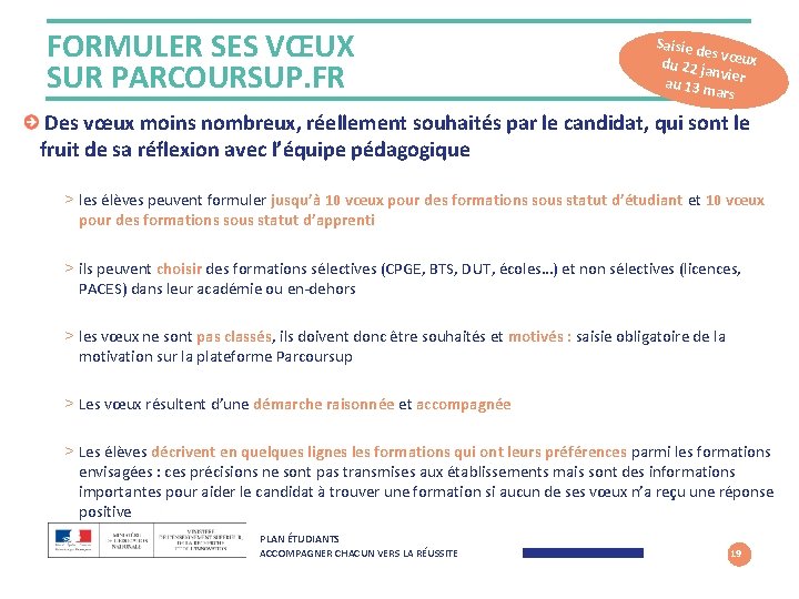 FORMULER SES VŒUX SUR PARCOURSUP. FR Saisie d es v du 22 ja œux