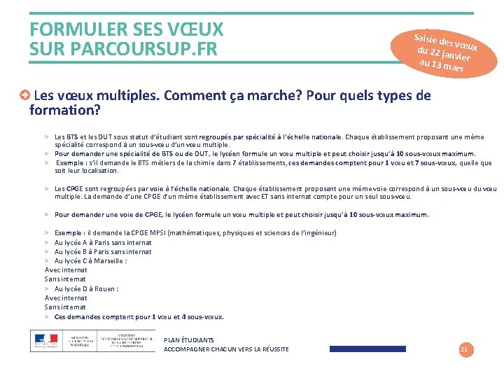 FORMULER SES VŒUX SUR PARCOURSUP. FR Saisie d es v du 22 ja œux