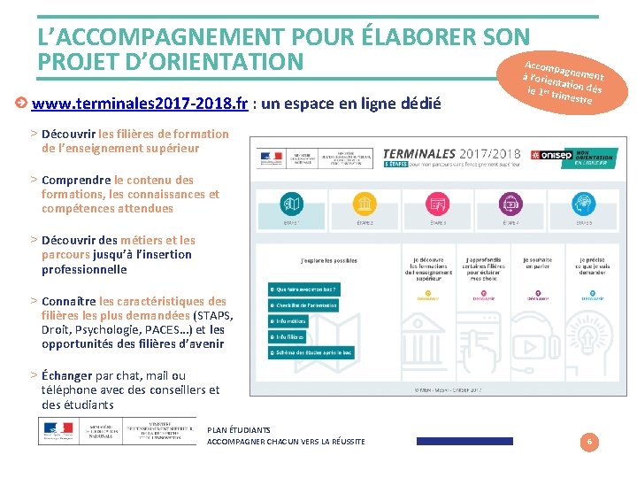 L’ACCOMPAGNEMENT POUR ÉLABORER SON PROJET D’ORIENTATION www. terminales 2017 -2018. fr : un espace