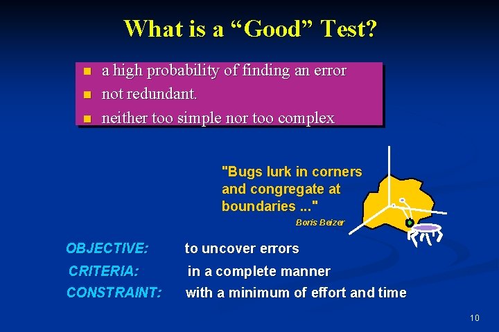 What is a “Good” Test? n n n a high probability of finding an