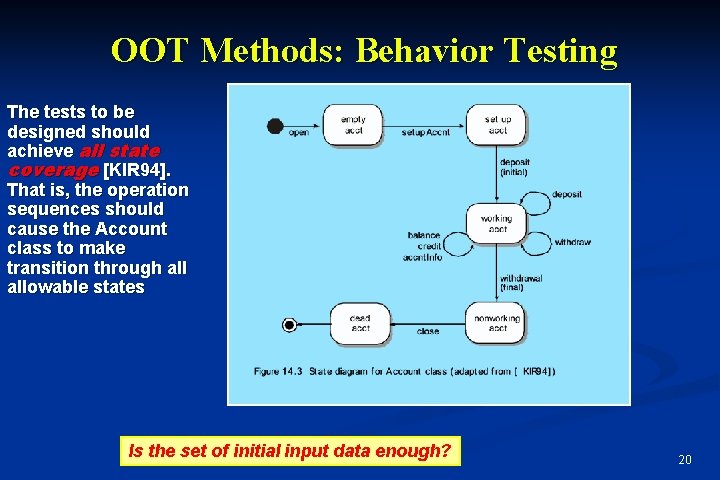 OOT Methods: Behavior Testing The tests to be designed should achieve all state coverage