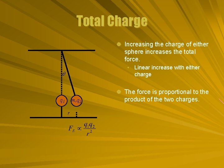 Total Charge ] Increasing the charge of either sphere increases the total force. •