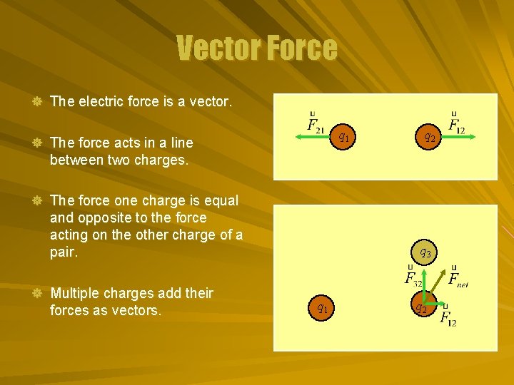 Vector Force ] The electric force is a vector. q 1 ] The force