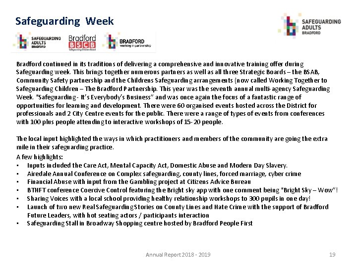 Safeguarding Week Bradford continued in its traditions of delivering a comprehensive and innovative training