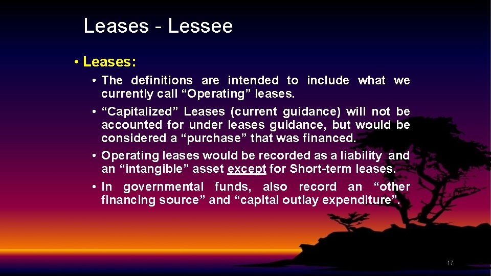 Leases - Lessee • Leases: • The definitions are intended to include what we