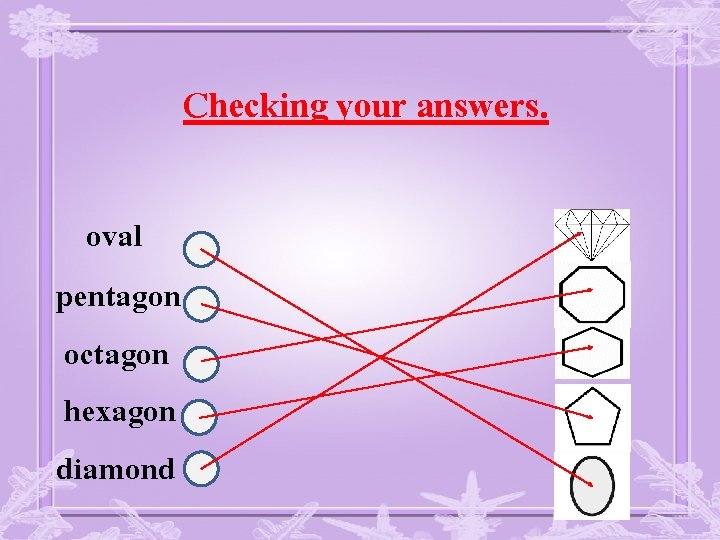 Checking your answers. oval pentagon octagon hexagon diamond 