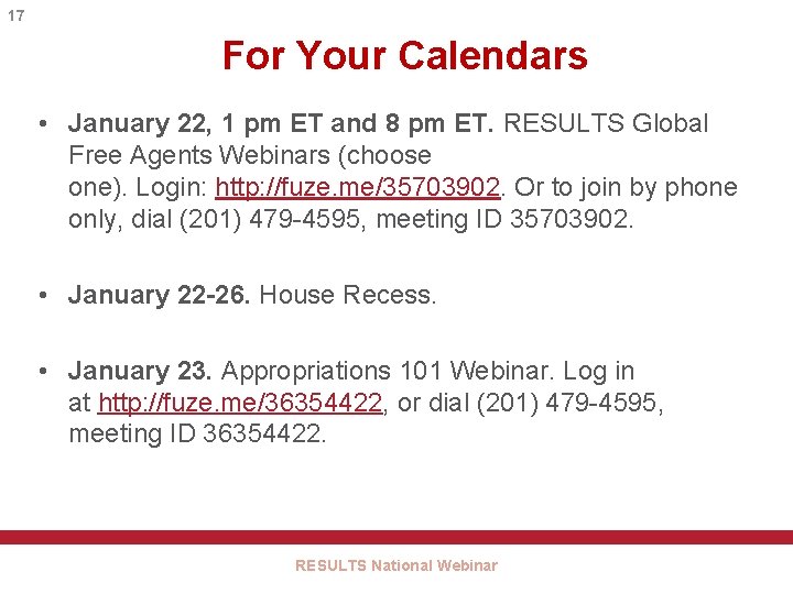 17 For Your Calendars • January 22, 1 pm ET and 8 pm ET.