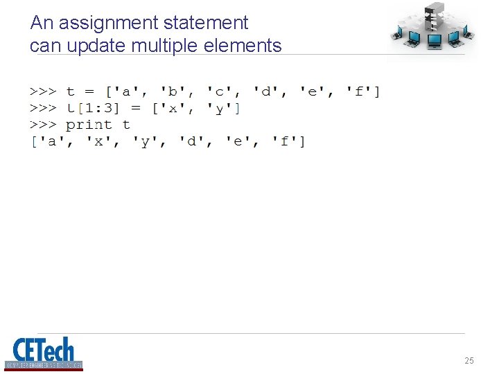 An assignment statement can update multiple elements 25 An assignment statement can update multiple elements 25