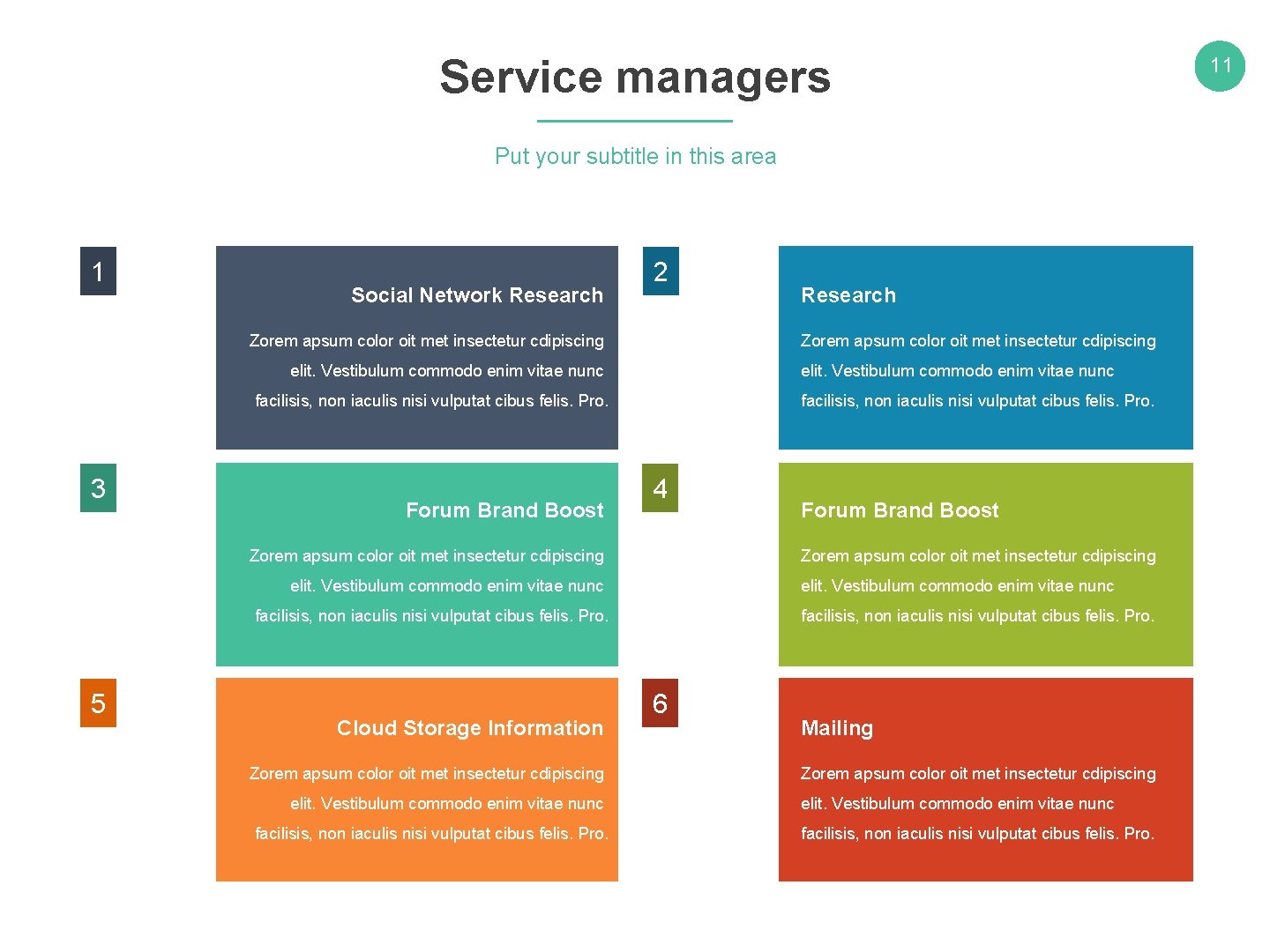 Service managers Put your subtitle in this area 1 Social Network Research 2 Zorem