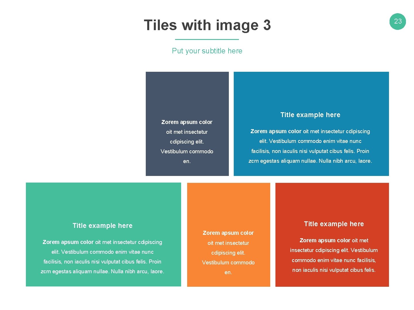 Tiles with image 3 23 Put your subtitle here Title example here Zorem apsum