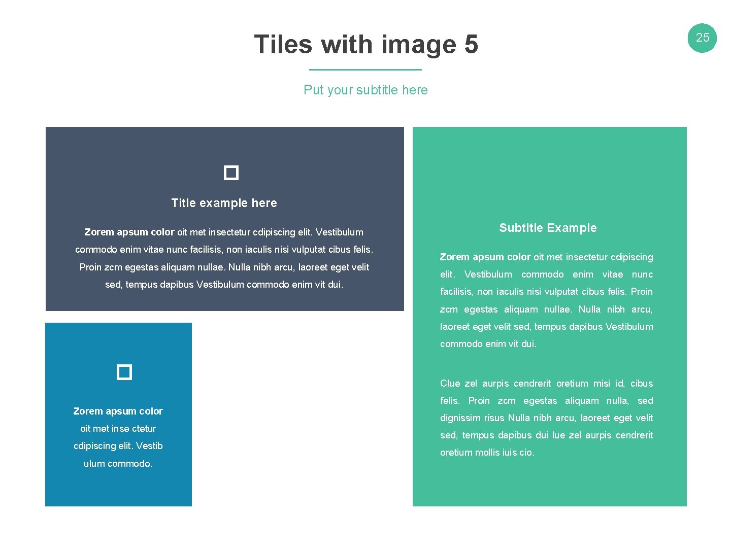 Tiles with image 5 25 Put your subtitle here � Title example here Zorem