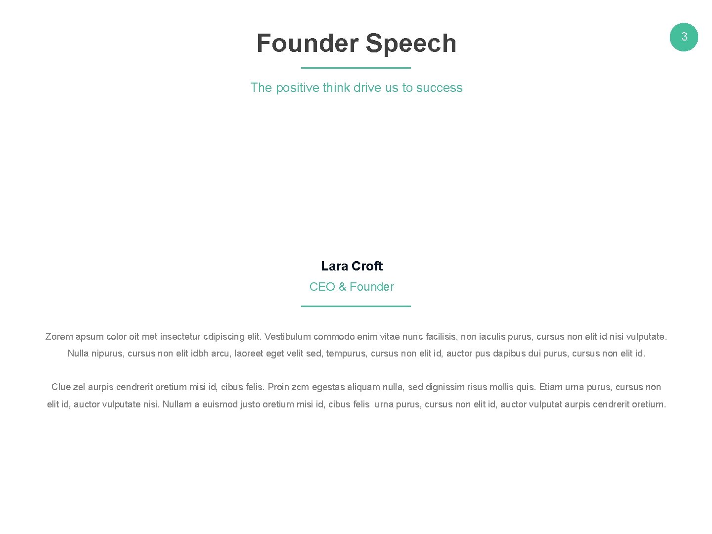 Founder Speech The positive think drive us to success Lara Croft CEO & Founder