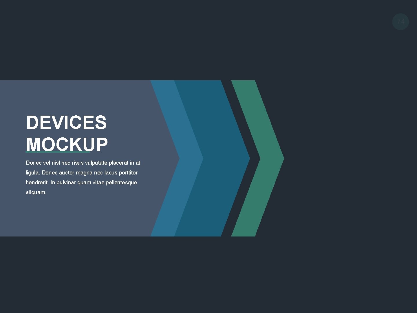 74 DEVICES MOCKUP Donec vel nisl nec risus vulputate placerat in at ligula. Donec