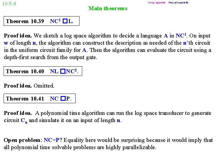 10. 5. d Theorem 10. 39 Giorgi Japaridze Theory of Computability Main theorems NC