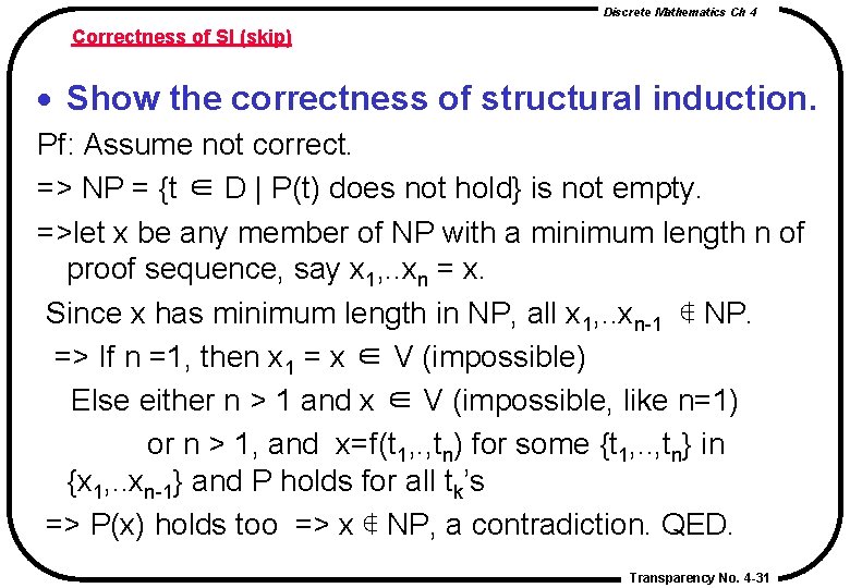 Discrete Mathematics Ch 4 Correctness of SI (skip) · Show the correctness of structural Discrete Mathematics Ch 4 Correctness of SI (skip) · Show the correctness of structural