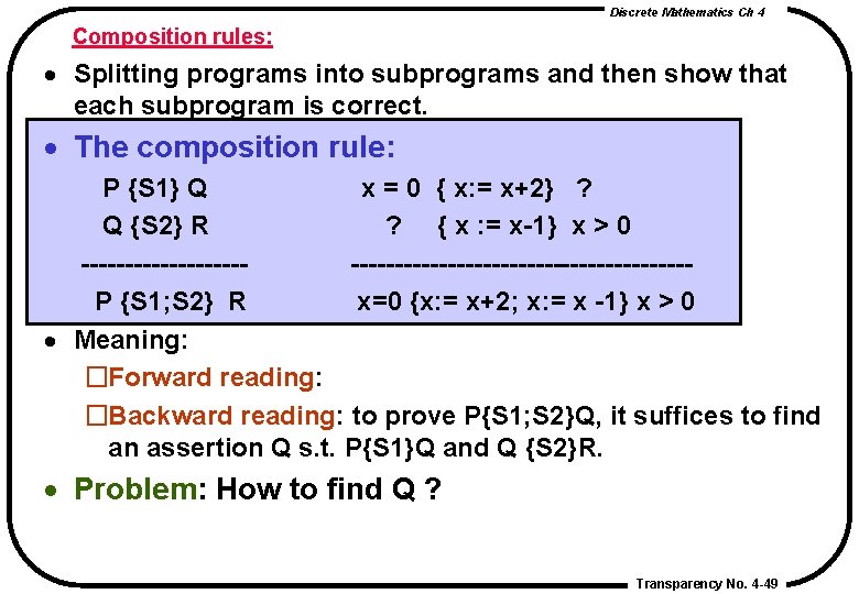 Discrete Mathematics Ch 4 Composition rules: · Splitting programs into subprograms and then show Discrete Mathematics Ch 4 Composition rules: · Splitting programs into subprograms and then show