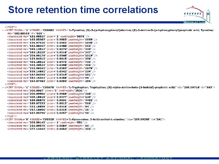 Store retention time correlations 