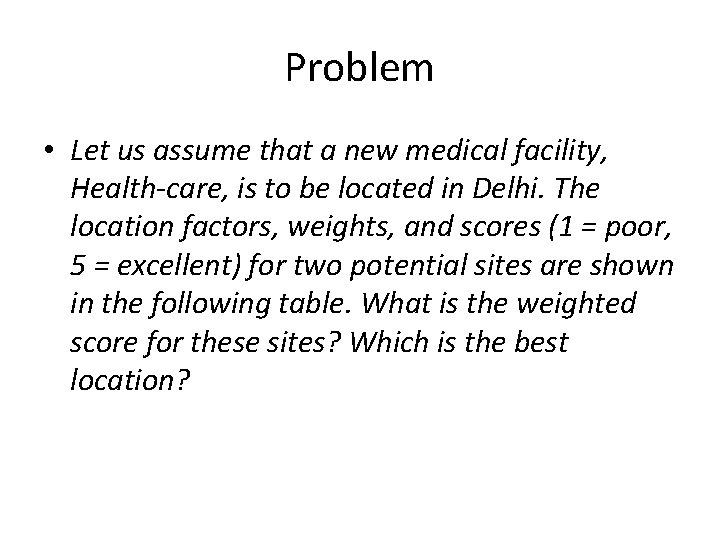 Problem • Let us assume that a new medical facility, Health-care, is to be