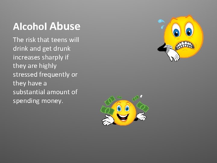 Alcohol Abuse The risk that teens will drink and get drunk increases sharply if