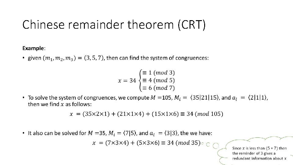 Chinese remainder theorem (CRT) • 