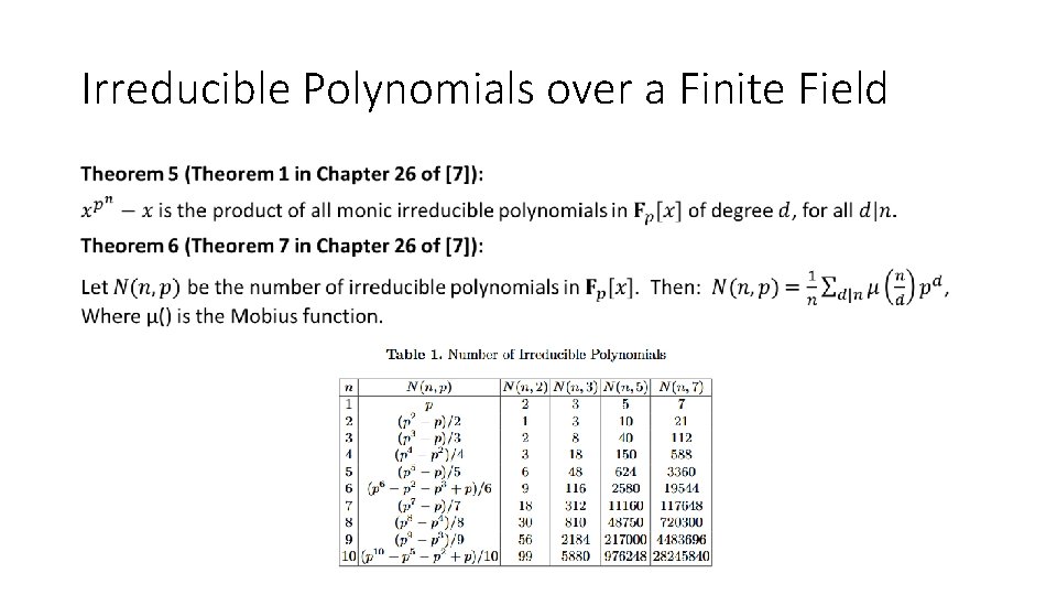 Irreducible Polynomials over a Finite Field • 