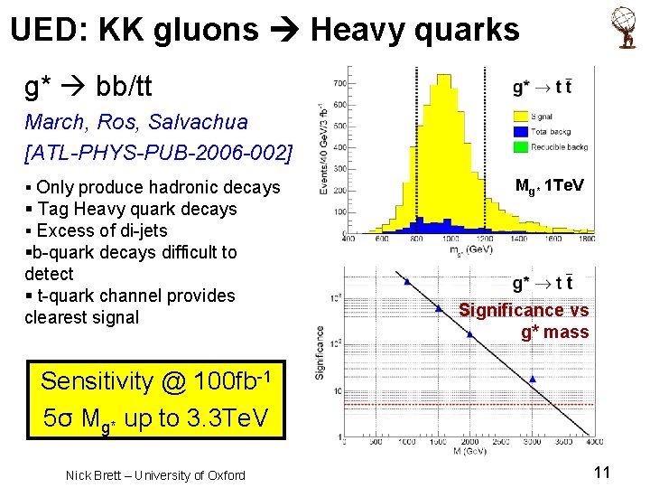 UED: KK gluons Heavy quarks g* bb/tt March, Ros, Salvachua [ATL-PHYS-PUB-2006 -002] § Only