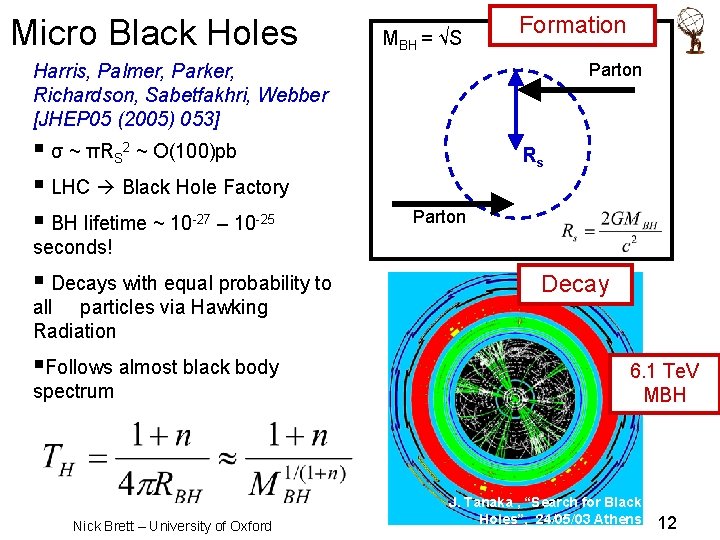 Micro Black Holes MBH = √S Formation Parton Harris, Palmer, Parker, Richardson, Sabetfakhri, Webber