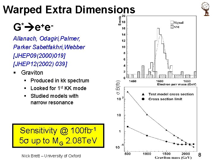 Warped Extra Dimensions G* e+e- § Produced in kk spectrum § Looked for 1