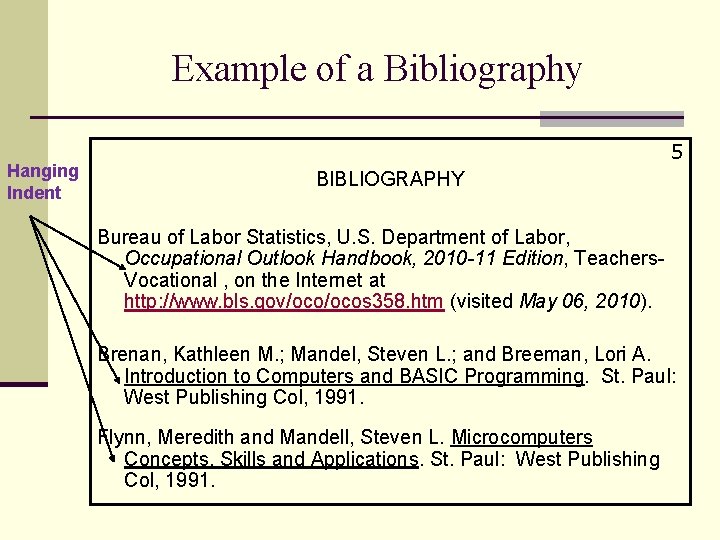 Example of a Bibliography Hanging Indent 5 BIBLIOGRAPHY Bureau of Labor Statistics, U. S.