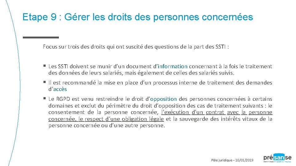 Etape 9 : Gérer les droits des personnes concernées Focus sur trois des droits