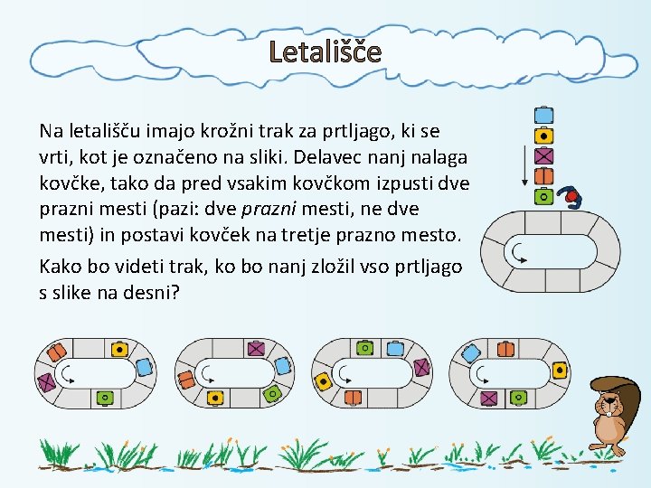 Letališče Na letališču imajo krožni trak za prtljago, ki se vrti, kot je označeno