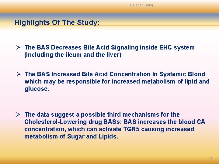 Peizhen Song Highlights Of The Study: Ø The BAS Decreases Bile Acid Signaling inside