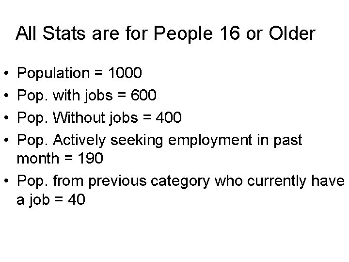 All Stats are for People 16 or Older • • Population = 1000 Pop.