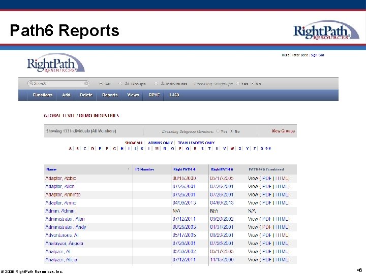 Path 6 Reports © 2008 Right. Path Resources, Inc. 46 