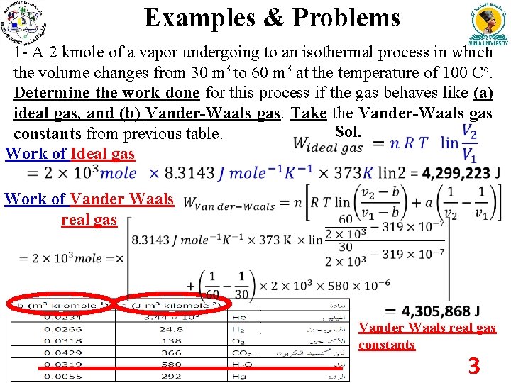 Examples & Problems 1 - A 2 kmole of a vapor undergoing to an