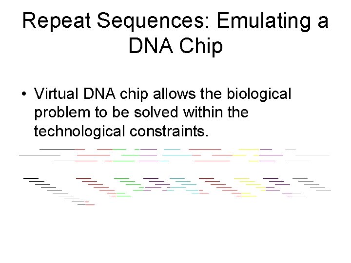 Repeat Sequences: Emulating a DNA Chip • Virtual DNA chip allows the biological problem