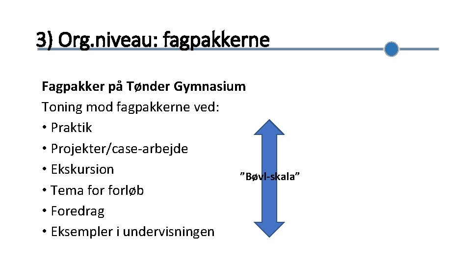 3) Org. niveau: fagpakkerne Fagpakker på Tønder Gymnasium Toning mod fagpakkerne ved: • Praktik