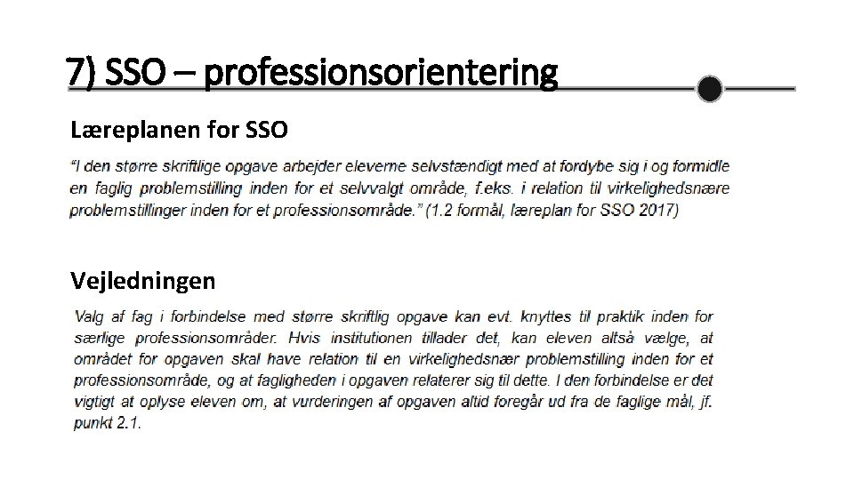 7) SSO – professionsorientering Læreplanen for SSO Vejledningen 