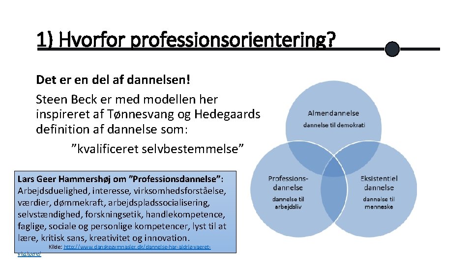 1) Hvorfor professionsorientering? Det er en del af dannelsen! Steen Beck er med modellen