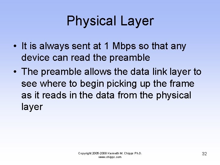 Physical Layer • It is always sent at 1 Mbps so that any device