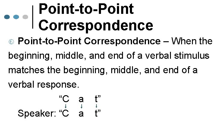 Point-to-Point Correspondence – When the beginning, middle, and end of a verbal stimulus matches