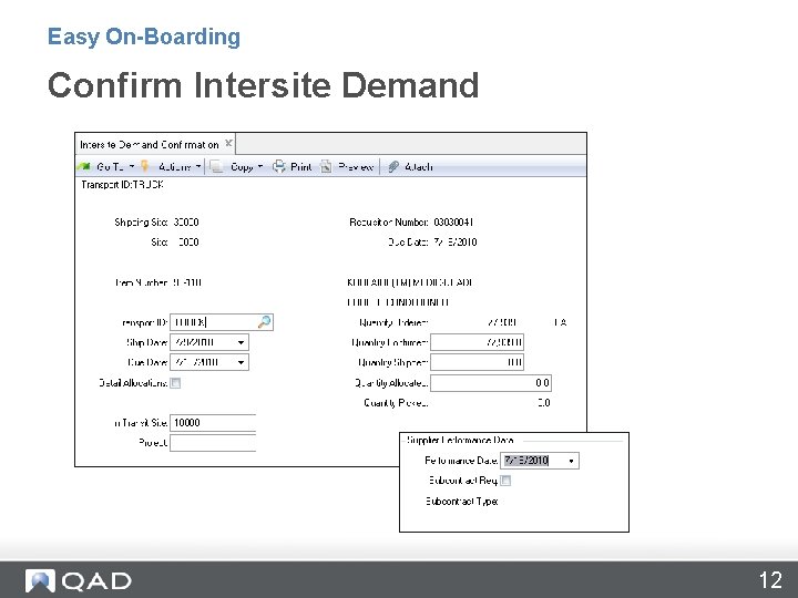Easy On-Boarding Confirm Intersite Demand 12 