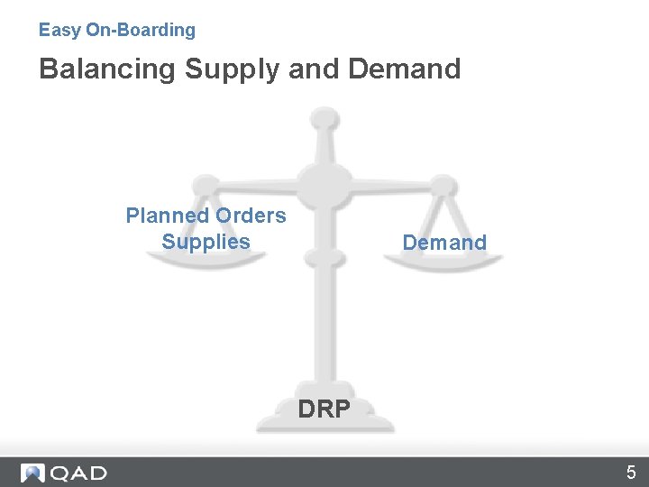 Balancing Supply and Demand Easy On-Boarding Balancing Supply and Demand Planned Orders Supplies Demand