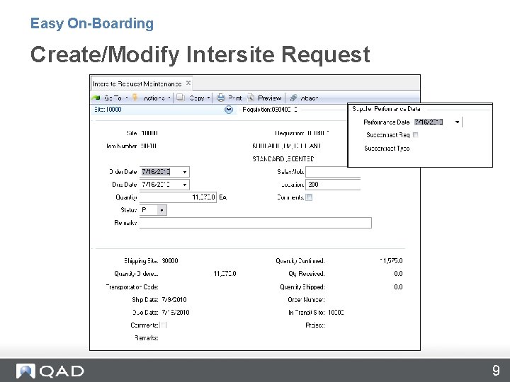Easy On-Boarding Create/Modify Intersite Request 9 