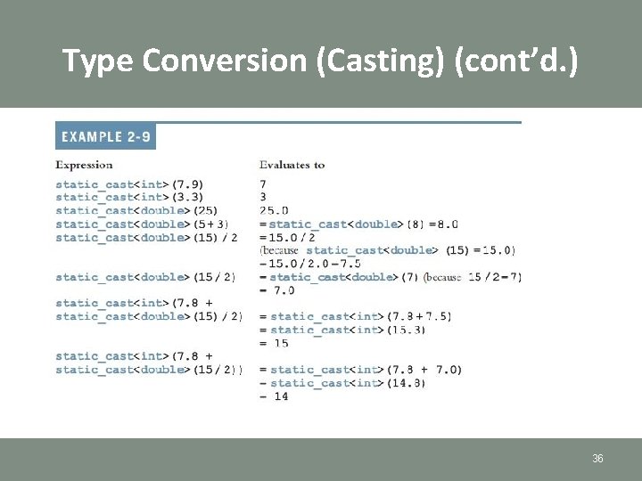 Type Conversion (Casting) (cont’d. ) 36 Type Conversion (Casting) (cont’d. ) 36